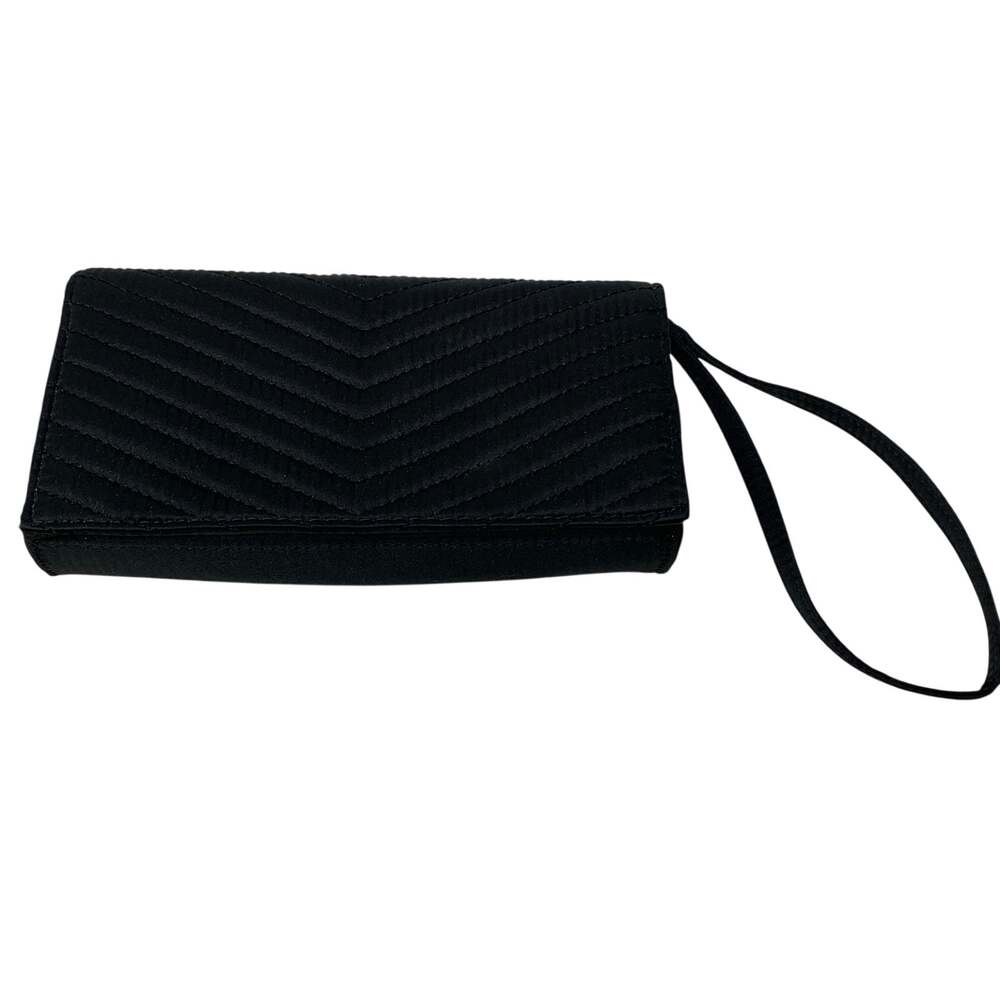 Neiman Marcus Wristlet Clutch Women's Black Satin Chevron Quilted Evening Bag